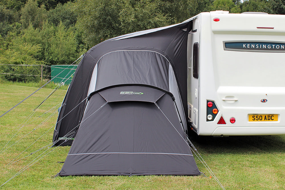 Outdoor Revolution Sportlite Caravan Awning Annexe -Steel Pole feature image view of the back end of the annexe on the right side of the awning 