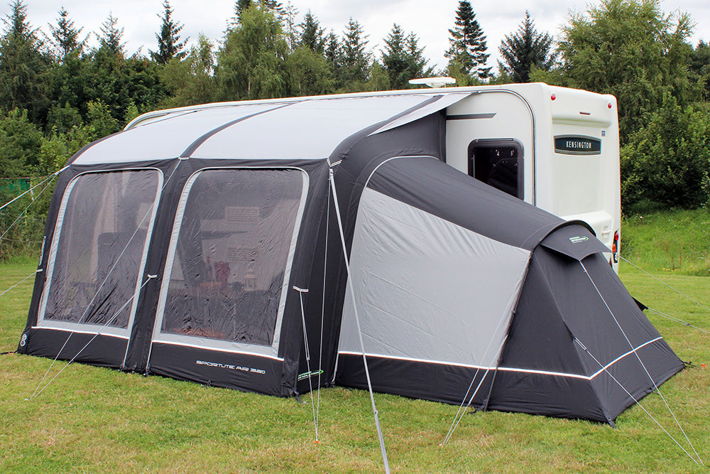 Outdoor Revolution Sportlite Caravan Awning Annexe -Steel Pole feature image showing the annexe on side of awning