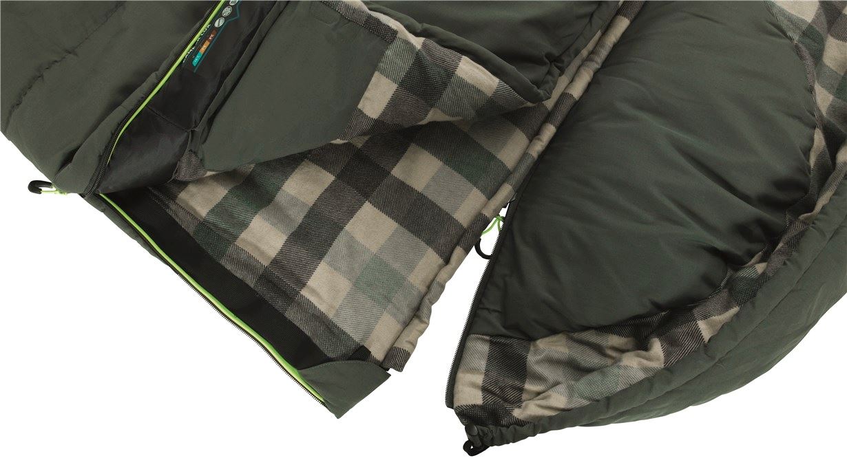 Outwell Camper Lux Double Sleeping Bag - Forest Green feature image of zip hood