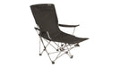 Outwell Catamarca Lounger Folding Arm Chair - Black feature image showing footrest in upright position 