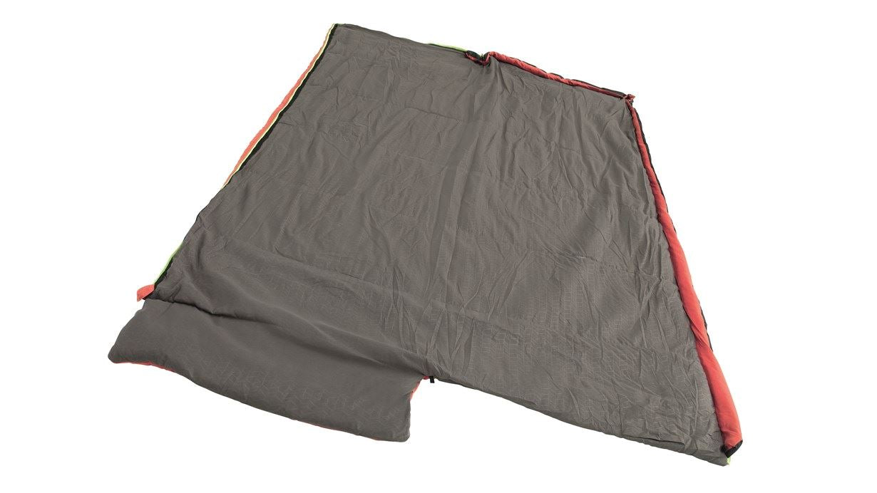 Outwell Celebration Lux Single Sleeping Bag - Red opened up to use as a duvet