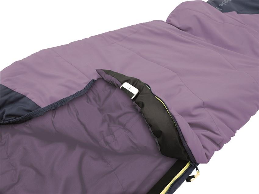 Outwell Convertible Junior Sleeping Bag - Purple - Feature photo hidden pocket