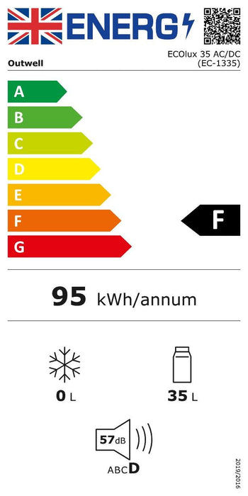Outwell ECOlux 24/35 Litre Coolbox 12 & 230 Volts - Light Grey image of energy rating