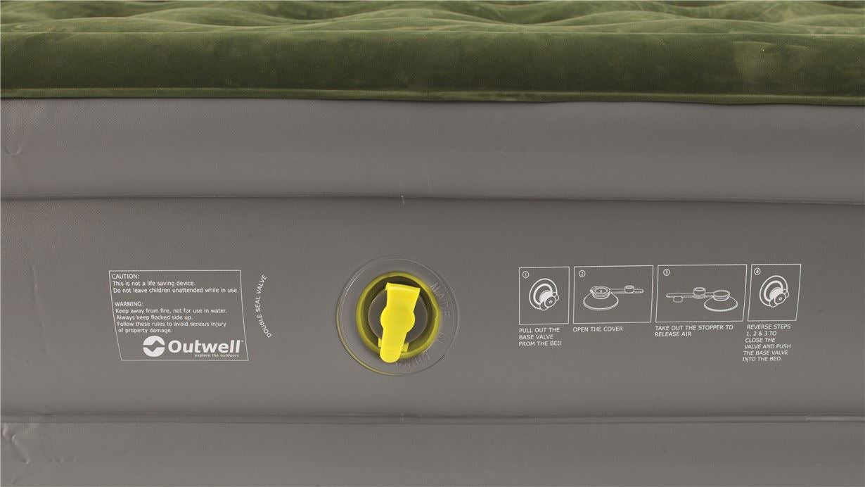 Outwell Flock Excellent Double Camping Airbed - Dark Leaf & Grey feature image showing valve 