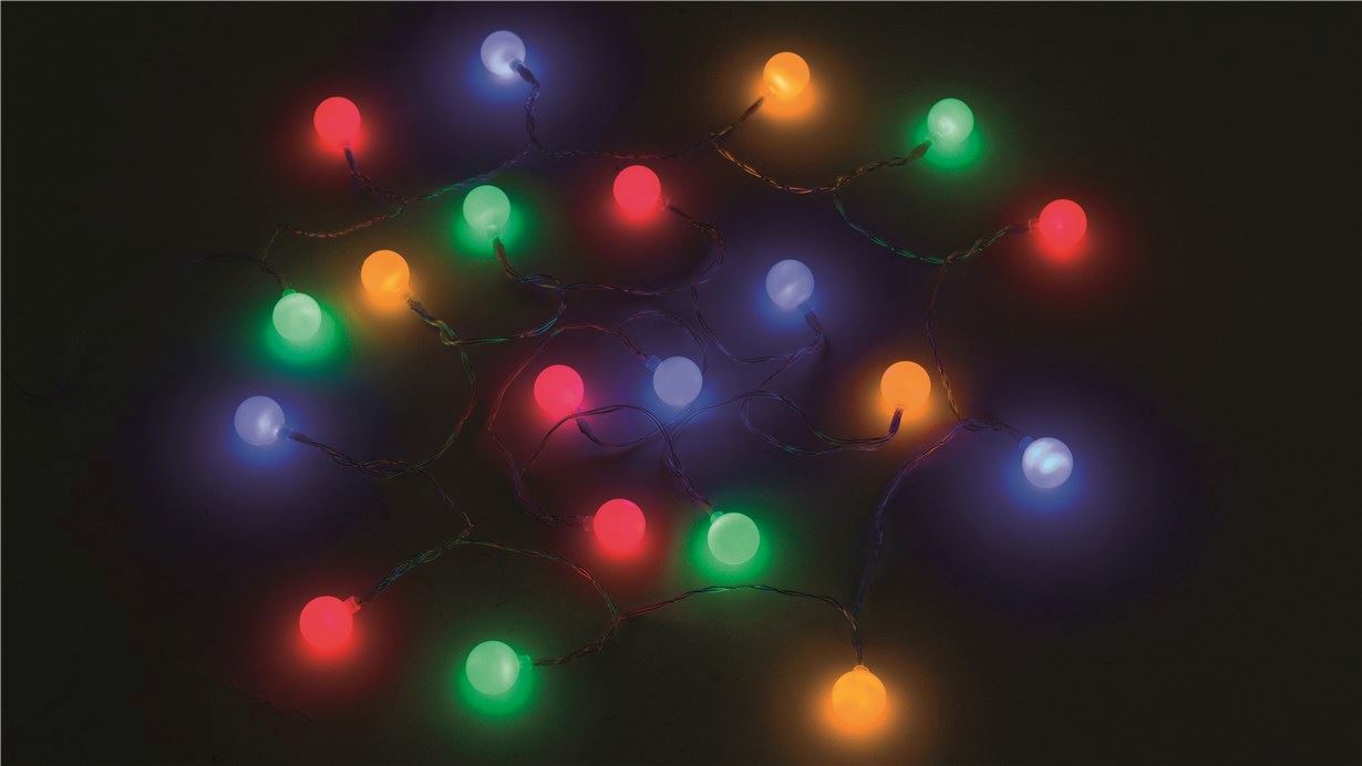 Outwell Gamma Light Chain - Battery or USB Powered Fairy Lights feature image of lights switched on with black background