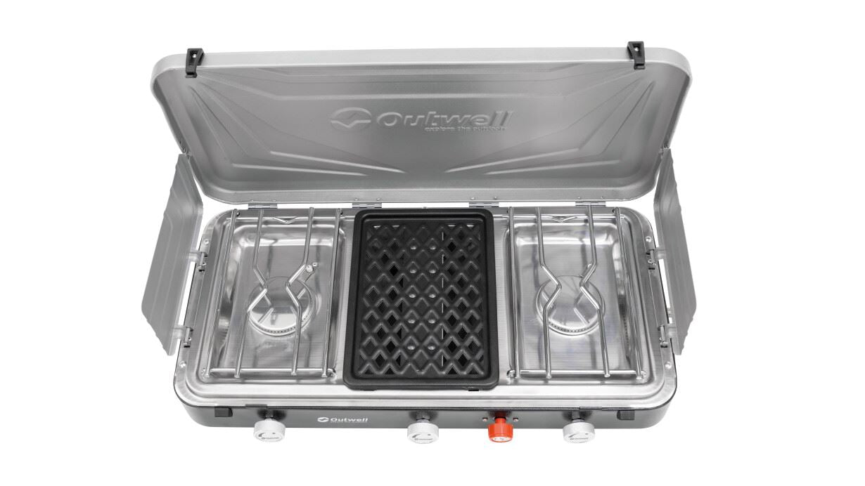 Outwell Rukutu - LPG Gas Portable Camping Stove feature image of cooker from suspended view