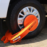 Purpleline Nemesis Caravan / Motorhome Wheel Clamp - Fullstop Security - shown on wheel