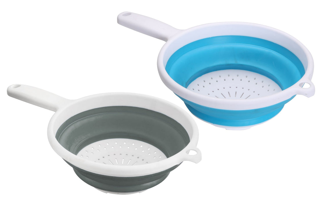 Quest Collapsible-wares strainer - both colour variants white and blue, white and grey strainer