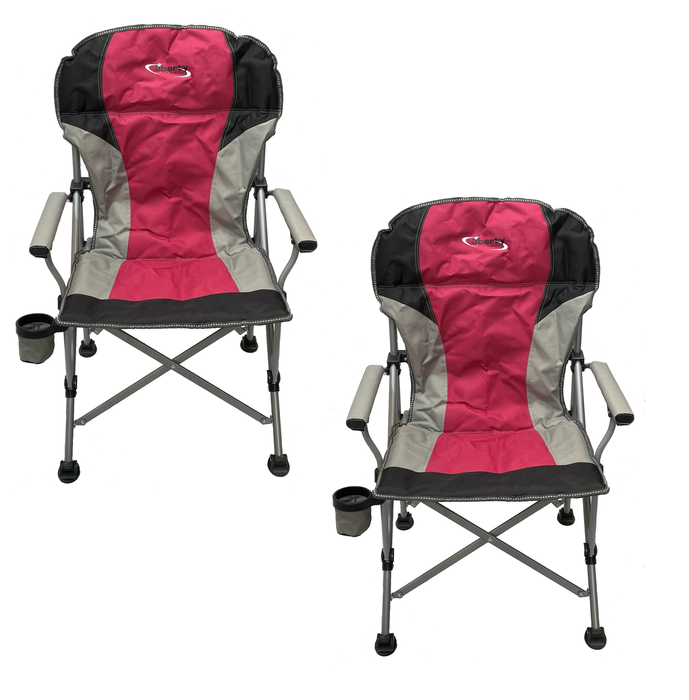 Liberty Folding Camping Chair - Comfortable Padded Fabric - Red x2