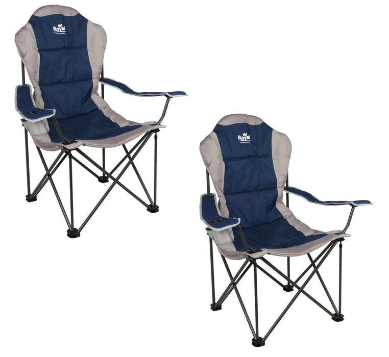 Royal President Padded Camping Chair - Blue / Silver set of two