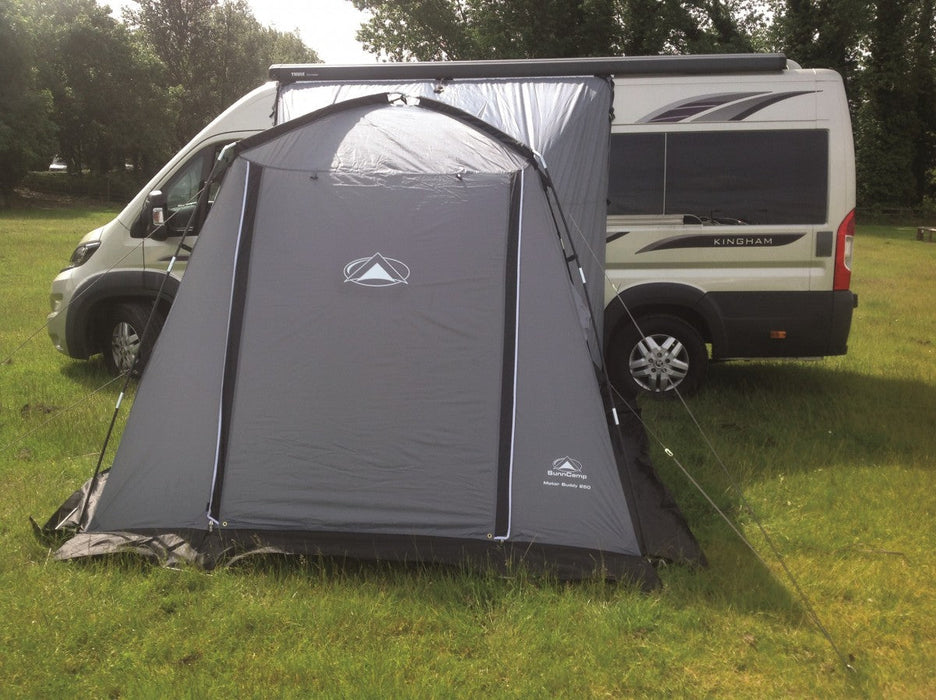 Sunncamp Motor Buddy 250 Drive Away Awning attached to van front angle