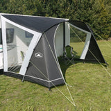 Sunncamp Swift 390 Caravan Canopy view from side showing expansive side window and guylines