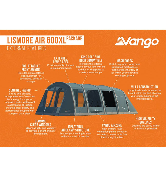 Vango Lismore 600XL 6 Berth Tunnel Tent & Groundsheet Package external feature images