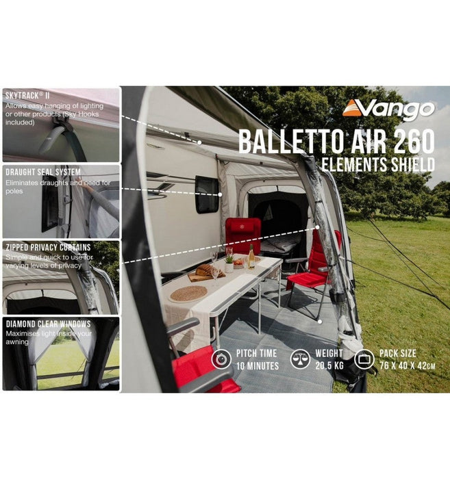 Vango Balletto Air 260 Inflatable Air Caravan Awning feature list internal