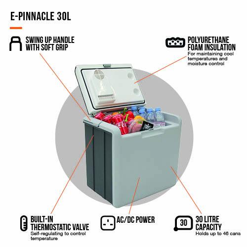 Vango E-Pinnacle 30 Litre 12 / 230 Volt Electric Cool Box feature list