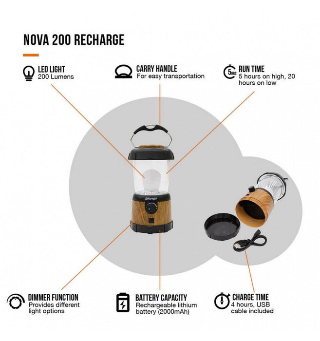 Vango Nova 200 Rechargeable Lantern feature list