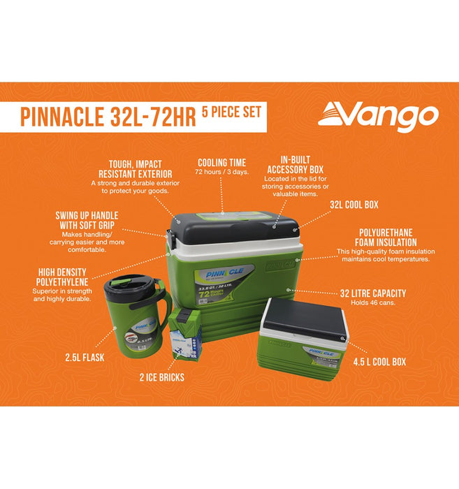 Vango Pinnacle 32 Litre 72 Hour Camping Cool Box 5 piece set cool box  features image