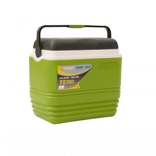 Vango Pinnacle 32L-72Hr Coolbox with lid on and handle up for carrying