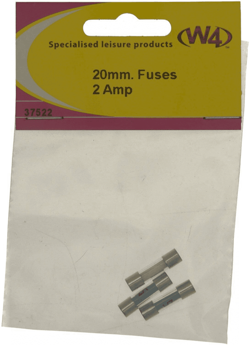 W4 Fuse 20mm 2 Amp X 3 - Picture of packaged fuses in W4 branded packaging