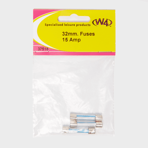 Fuses 32 x 6.35mm. 15 Amp. - 3 per pack - Feature picture showing fuses in Brand W4 packaging