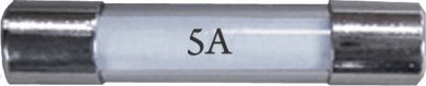 Fuses 32 x 6.35mm. 5 Amp. - 3 per pack  - Picture of single fuses on a white background	 	 